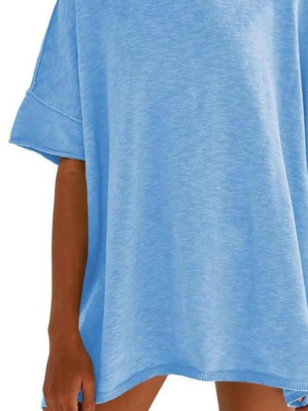 Oversized Round Neck Drop-Shoulder T-Shirt - Trendsi - Flyclothing LLC