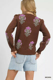 Umgee Single Flower Stem Jacquard Sweater - Trendsi - Flyclothing LLC