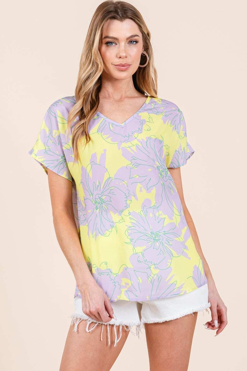 BOMBOM Floral Short Sleeve T-Shirt - Trendsi - Flyclothing LLC