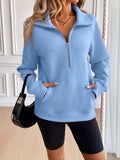 Ivy Lane Half Zip Raglan Sleeve Sweatshirt - Trendsi - Flyclothing LLC