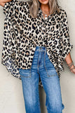 Leopard Print Buttoned 3/4 Sleeve Loose Fit Shirt - Trendsi - Flyclothing LLC