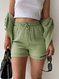 Textured Button Up Shirt and Shorts Set - Trendsi - Flyclothing LLC