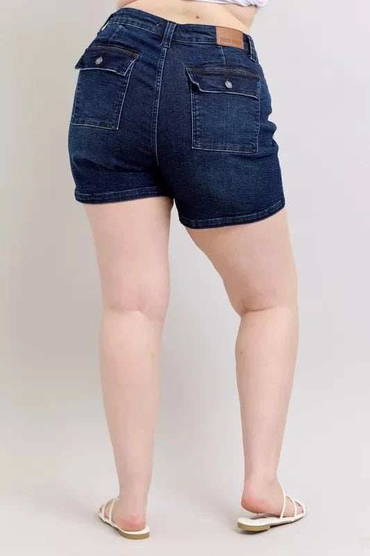 Judy Blue Full Size High Waist Back Flap Pocket Denim Shorts Plus Size - Trendsi - Flyclothing LLC