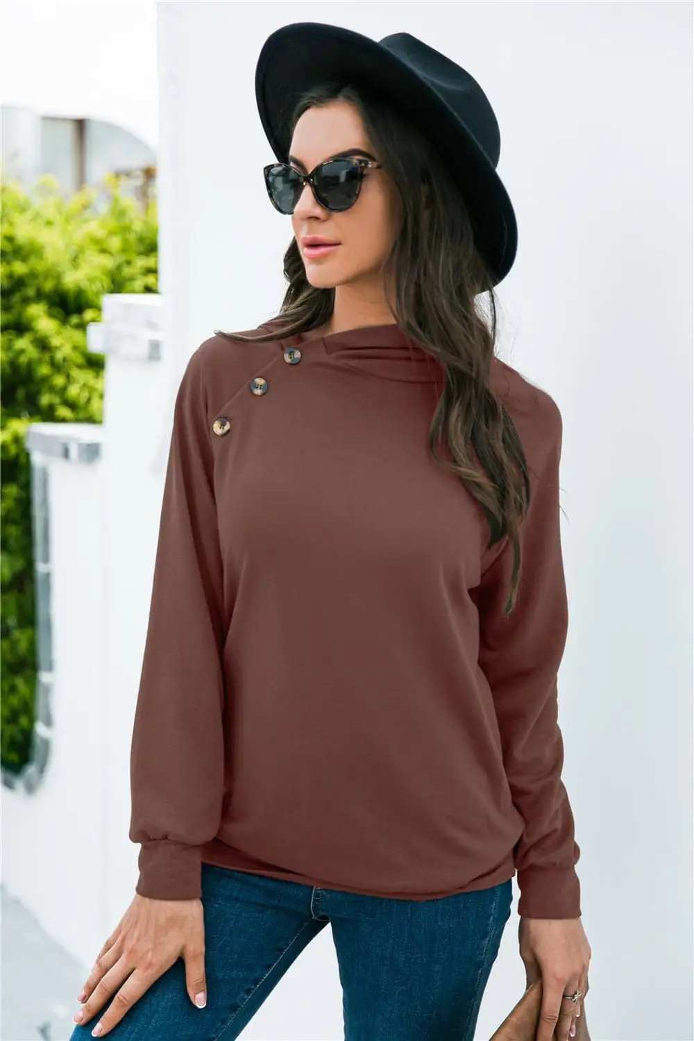 Decorative Button Long Sleeve Sweatshirt - Trendsi - Flyclothing LLC