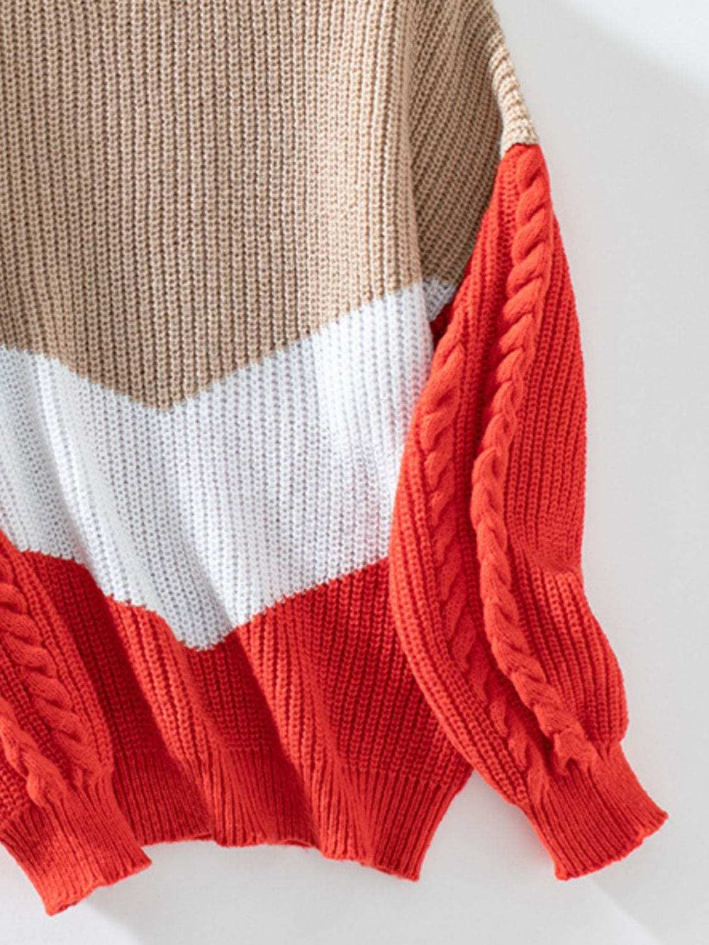 Contrast Round Neck Long Sleeve Sweater - Trendsi - Flyclothing LLC