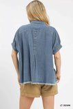 Umgee Washed Denim Oversized Top - Trendsi - Flyclothing LLC