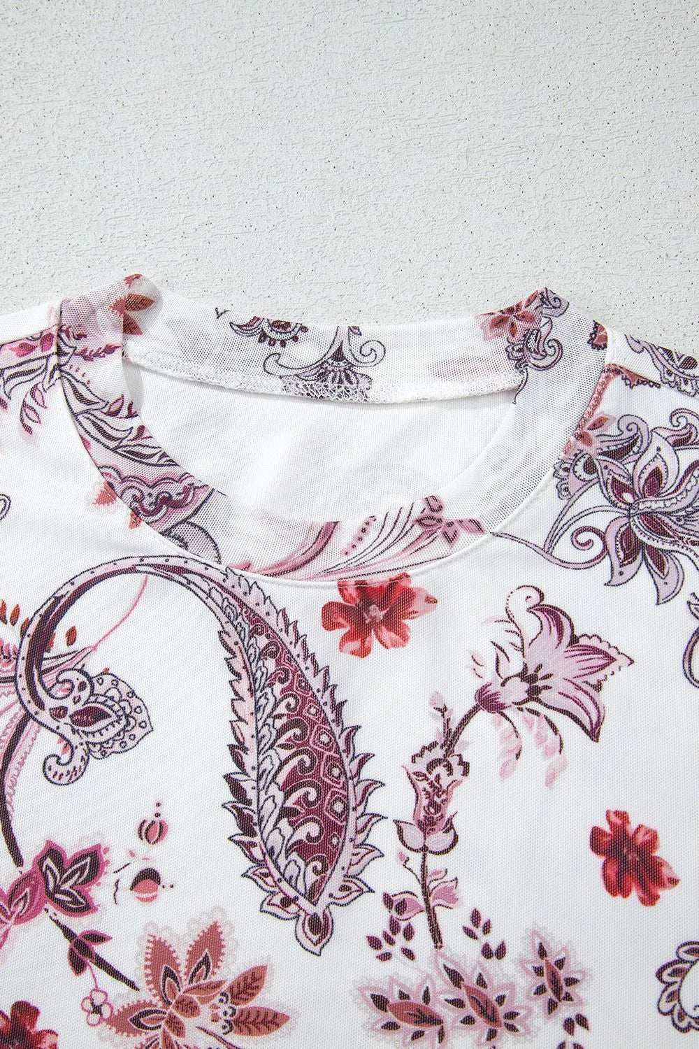 Paisley Mock Neck T Shirt - Trendsi - Flyclothing LLC