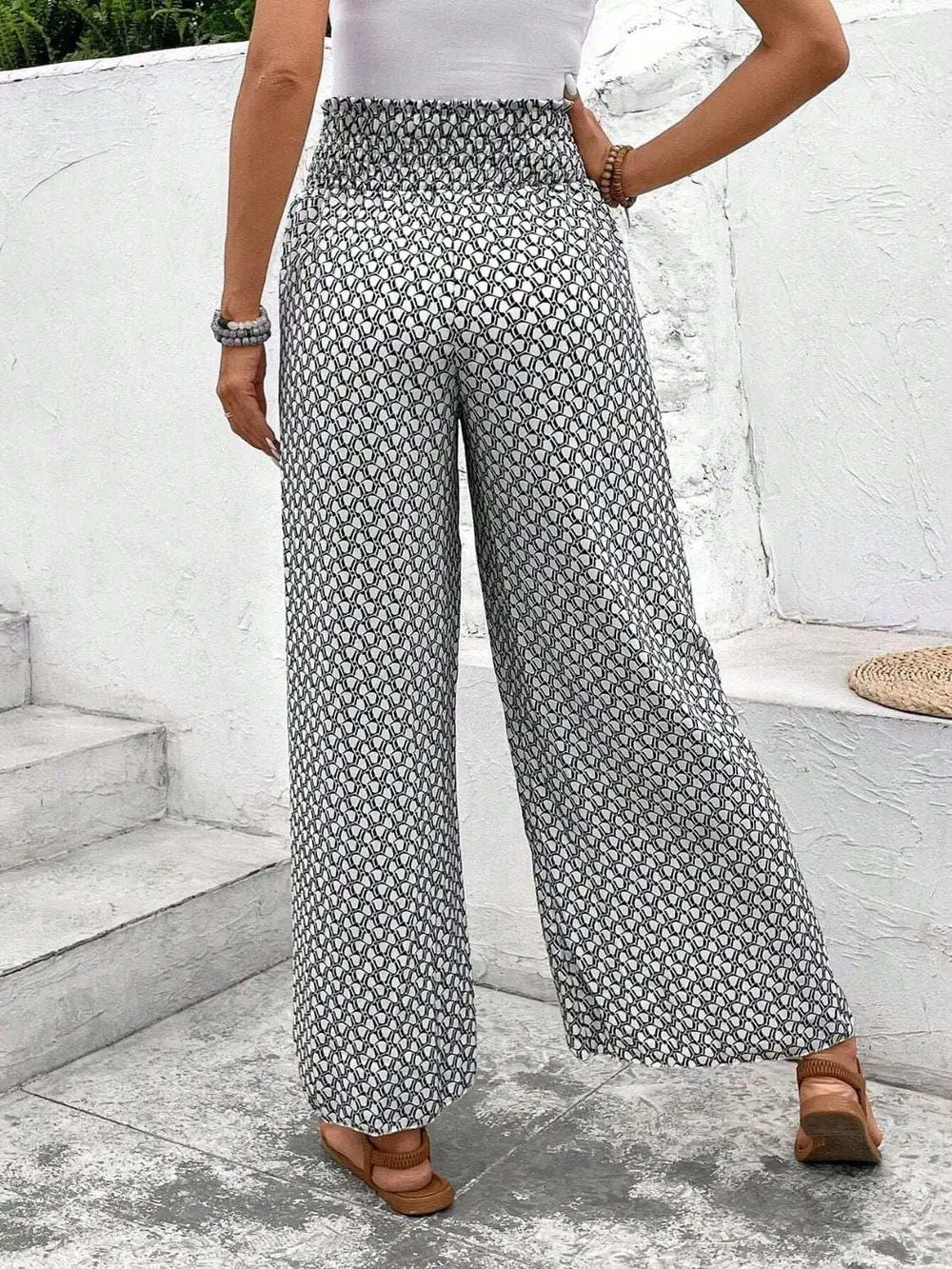 Tied Printed Wide Leg Pants - Trendsi - Flyclothing LLC