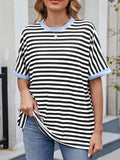Striped Round Neck Half Sleeve T-Shirt - Trendsi - Flyclothing LLC