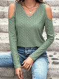 Full Size Eyelet V-Neck Cold Shoulder T-Shirt - Trendsi - Flyclothing LLC