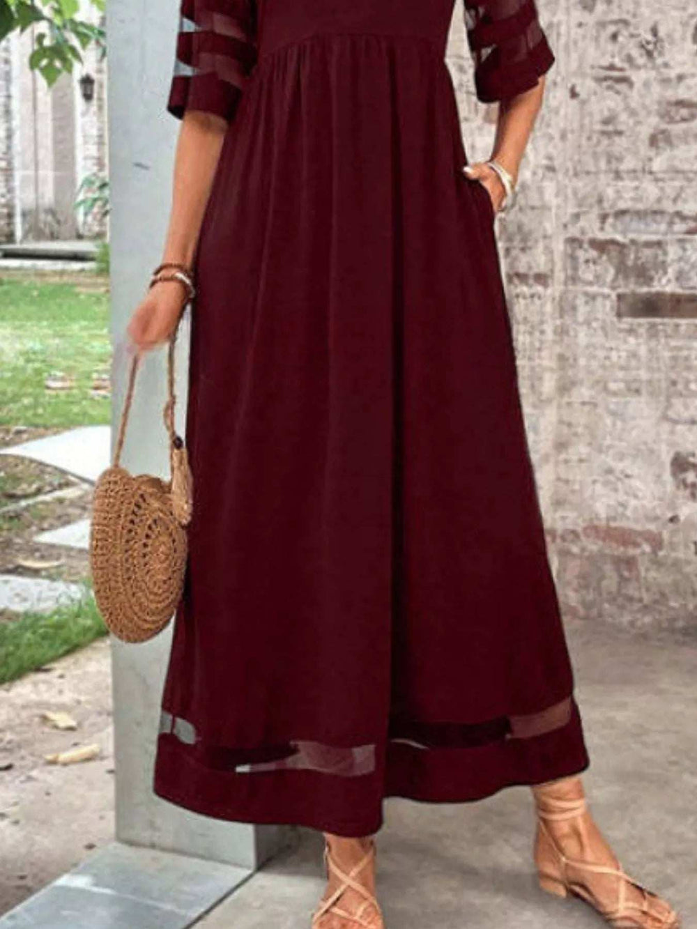 Full Size Round Neck Half Sleeve Dress Plus Size - Trendsi - Flyclothing LLC