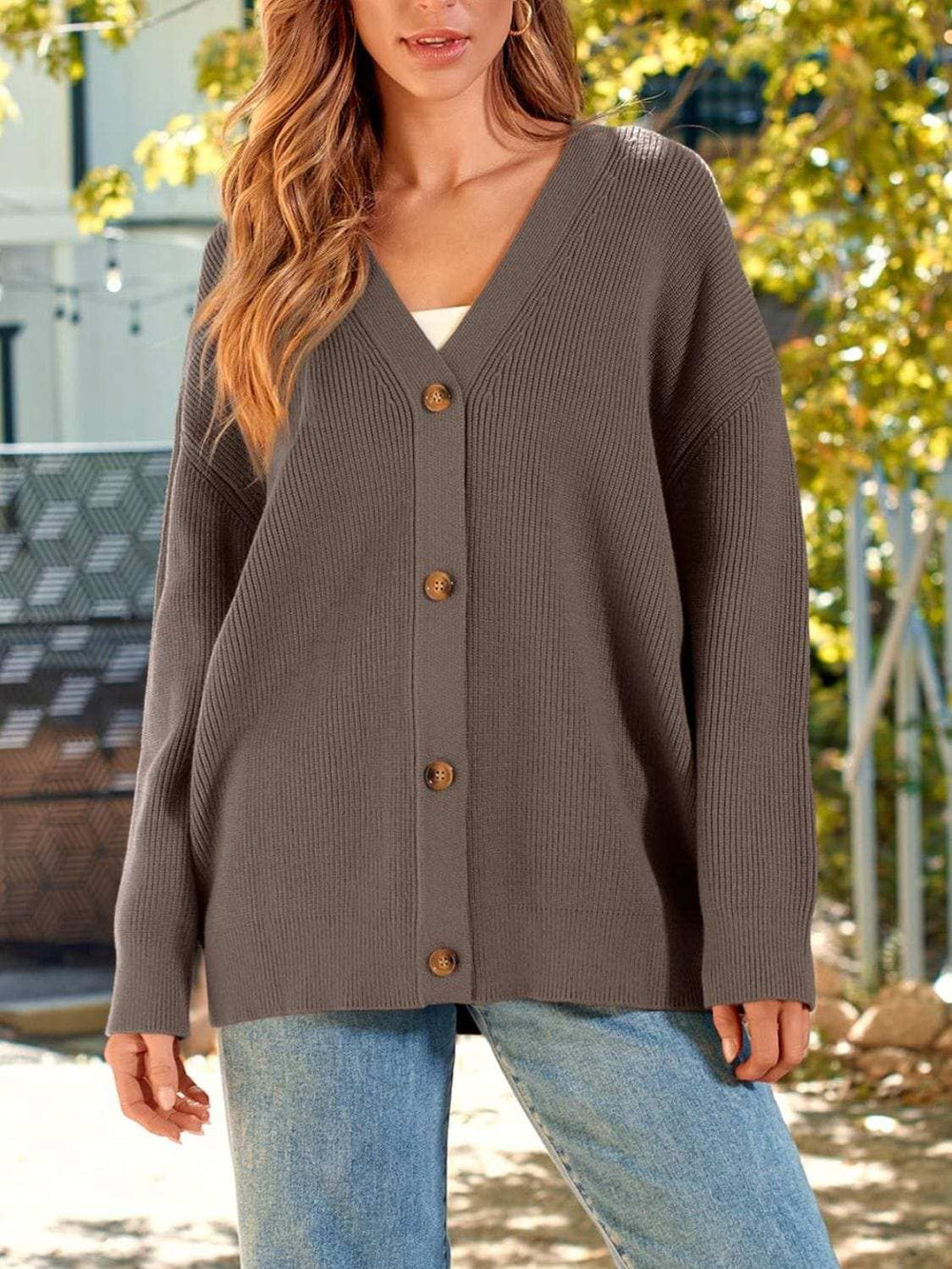 Button Down Long Sleeve Cardigan - Trendsi - Flyclothing LLC