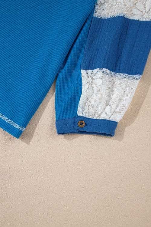 Lace Patchwork Sleeve Stitching V Neck Top - Trendsi - Flyclothing LLC