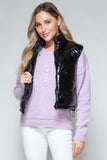 Snobbish Zip Up Turtleneck Shiny Quilted Vest - Trendsi - Flyclothing LLC