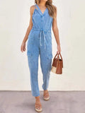 V-Neck Sleeveless Denim Jumpsuit - Trendsi - Flyclothing LLC