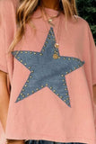 Studded Star Round Neck Short Sleeve T-Shirt - Trendsi - Flyclothing LLC