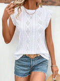 Openwork Round Neck Cap Sleeve Top - Trendsi - Flyclothing LLC