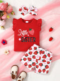 Children's Strawberry Print Ruffle Sleeve Top and Shorts Set - Trendsi - Flyclothing LLC