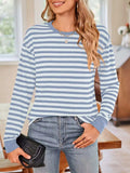 Striped Round Neck Long Sleeve T-Shirt - Trendsi - Flyclothing LLC