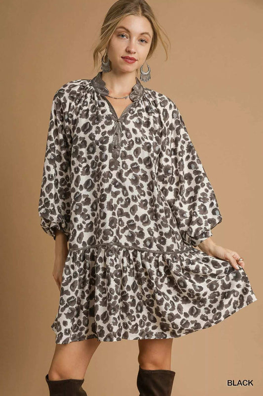 Umgee Leopard Print Tiered Mini Dress - Trendsi - Flyclothing LLC