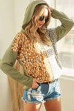 BiBi Popcorn Waffle Knit Hoodie with Print Block Front - Trendsi - Flyclothing LLC