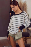 BiBi Stripe Yarn Dye Waffle One Shoulder Ribbon Detail Top - Trendsi - Flyclothing LLC