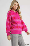 Umgee Floral Patterned Jacquard Quarter-Zip Pullover Sweater - Trendsi - Flyclothing LLC