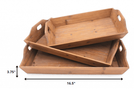 Set of Three Brown Wood Serving Tray - Homeroots - Flyclothing LLC