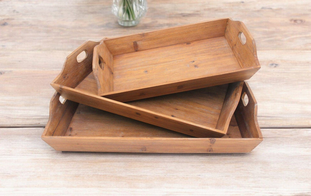 Set of Three Brown Wood Serving Tray - Homeroots - Flyclothing LLC