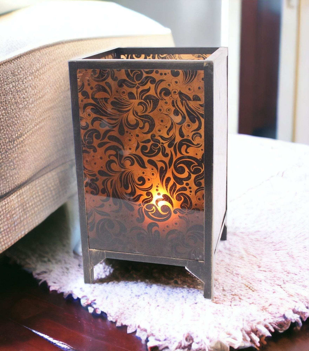 10.25 X 10.25 X 18 Brown Vintage Floral Pattern - Candle Holder - Homeroots - Flyclothing LLC