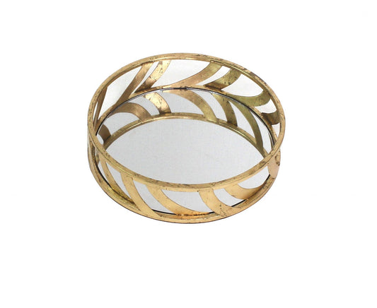 14" Gold Round Metal Geometric Vanity Tray - Homeroots