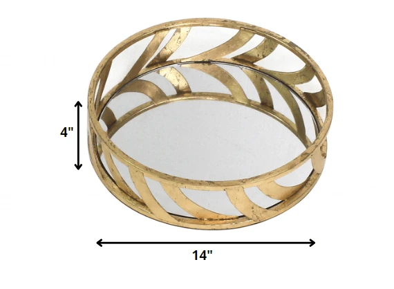 14" Gold Round Metal Geometric Vanity Tray - Homeroots - Flyclothing LLC