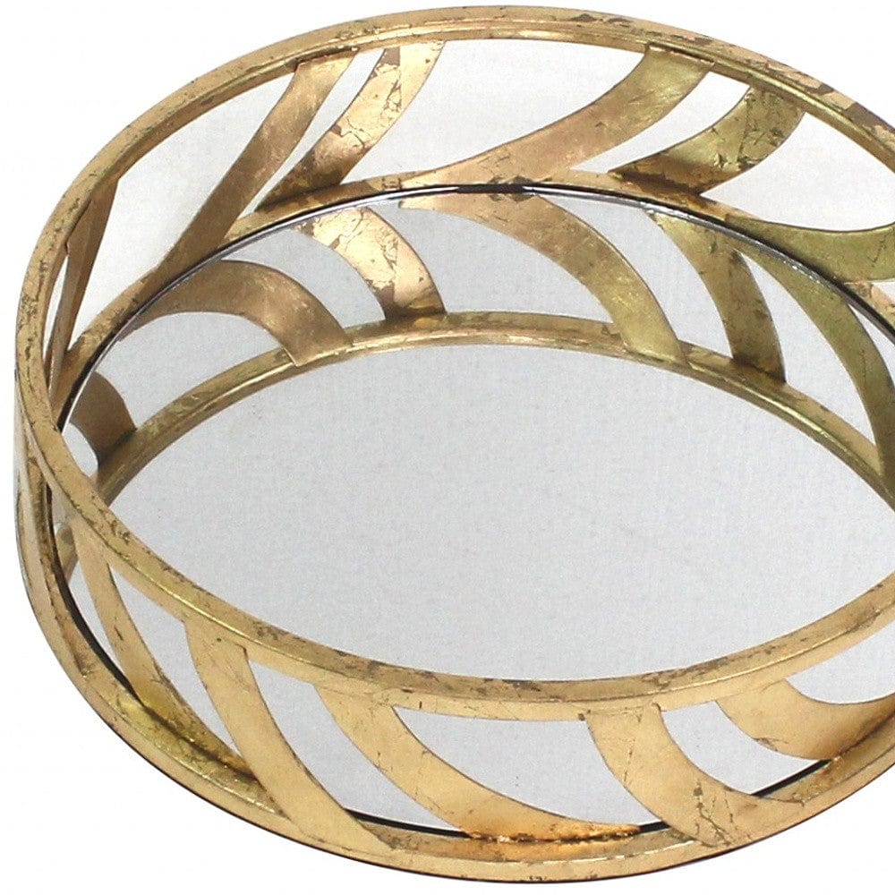 14" Gold Round Metal Geometric Vanity Tray - Homeroots - Flyclothing LLC