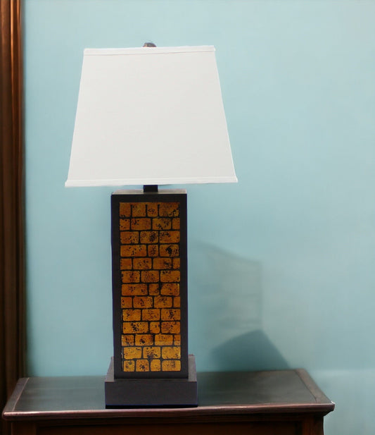 31" Black and Yellow Metal Bedside Table Lamp With White Empire Shade - Homeroots