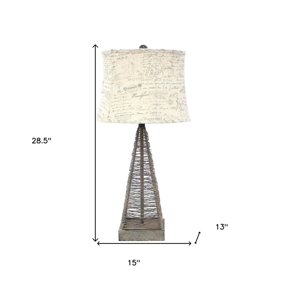 29" Gray Metal Geometric Bedside With White Text Drum Shade - Homeroots - Flyclothing LLC