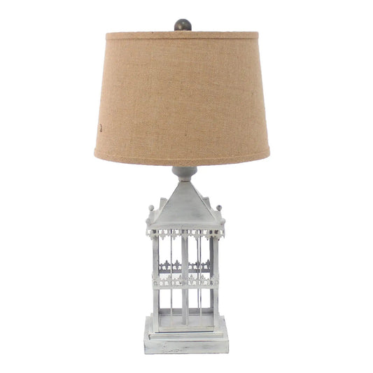 26" Gray Metal Table Lamp With Brown Drum Shade - Homeroots