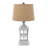 26" Gray Metal Table Lamp With Brown Drum Shade - Homeroots