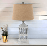 26" Gray Metal Table Lamp With Brown Drum Shade - Homeroots
