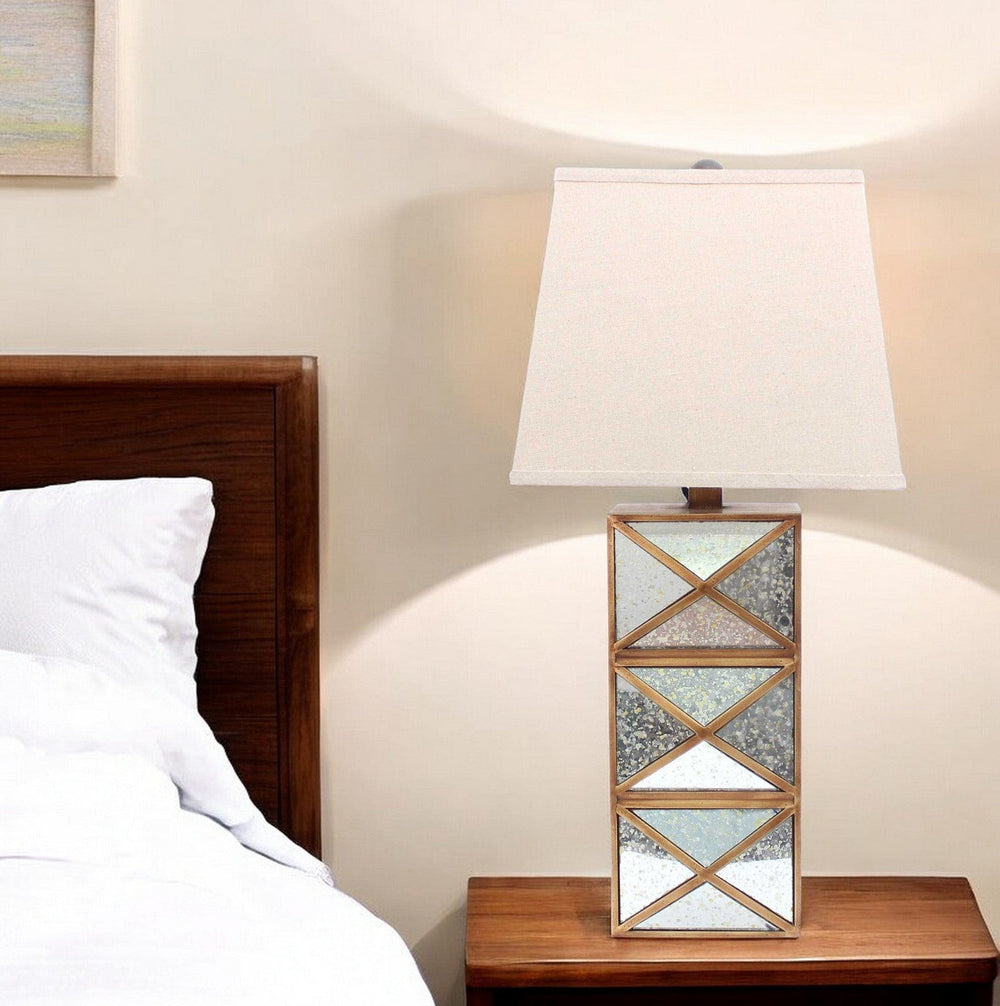 6.25 X 6.75 X 27.5 Gold Modern Illusionary Mirrored Base - Table Lamp - Homeroots - Flyclothing LLC