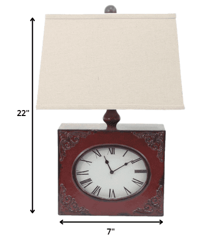 7 X 7 X 22 Red Vintage Metal Clock Base - Table Lamp - Homeroots - Flyclothing LLC