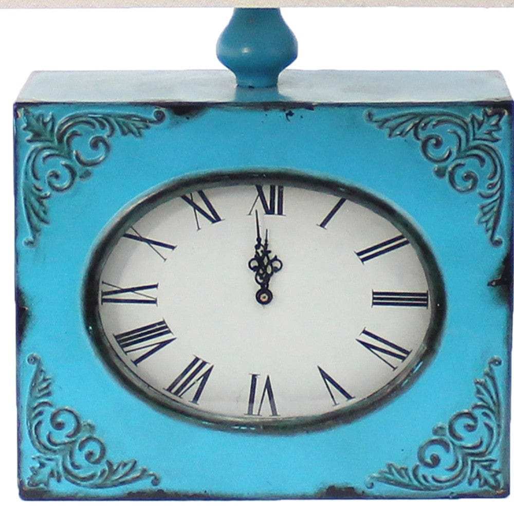 7 X 7 X 22 Blue Vintage Metal Clock Base - Table Lamp - Homeroots - Flyclothing LLC