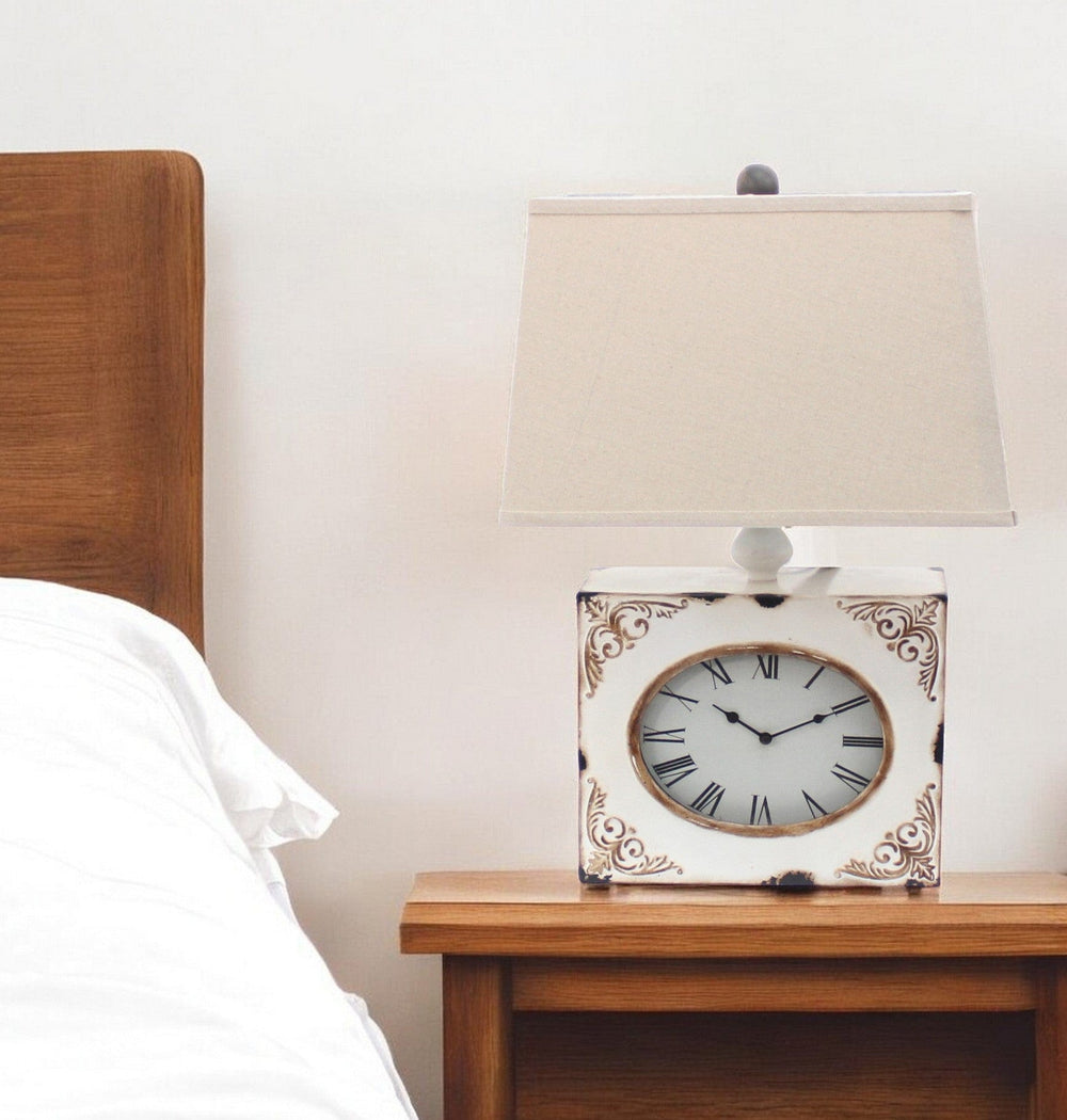 7 X 7 X 22 White Vintage Metal Clock Base - Table Lamp - Homeroots - Flyclothing LLC