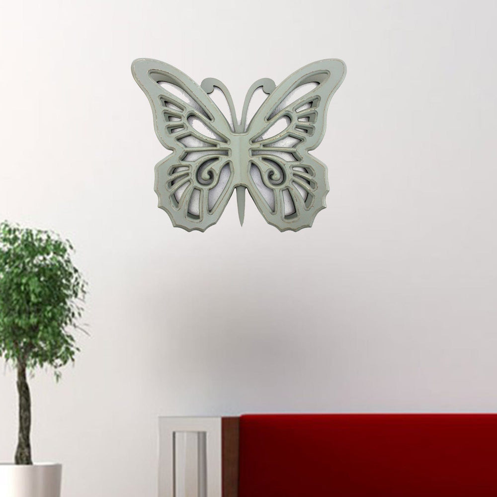 23" X 19" X 4" Gray Rustic Butterfly Wooden Wall Decor - Homeroots - Flyclothing LLC