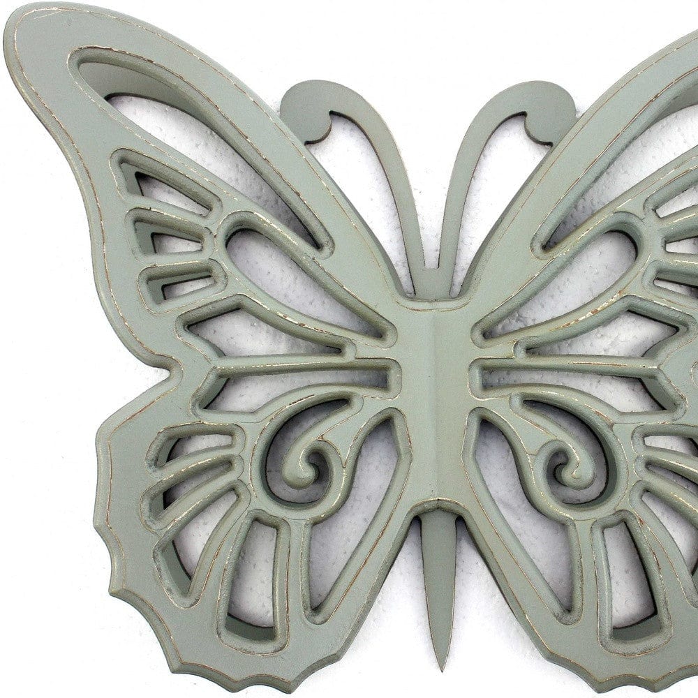 23" X 19" X 4" Gray Rustic Butterfly Wooden Wall Decor - Homeroots - Flyclothing LLC