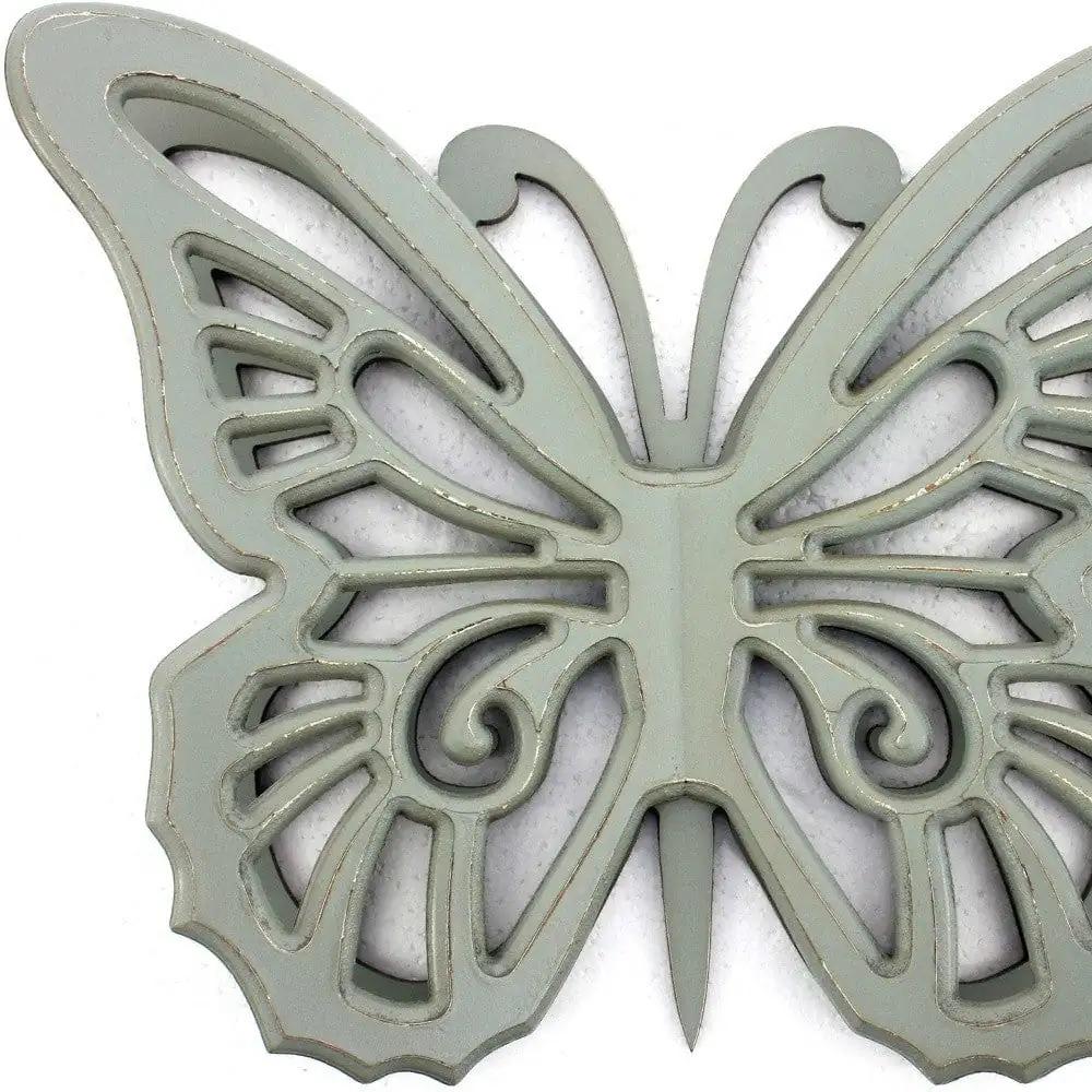 23" X 19" X 4" Gray Rustic Butterfly Wooden Wall Decor - Homeroots - Flyclothing LLC