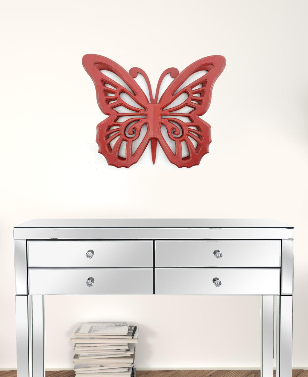 23" X 19" X 4" Red Rustic Butterfly Wooden Wall Decor - Homeroots - Flyclothing LLC