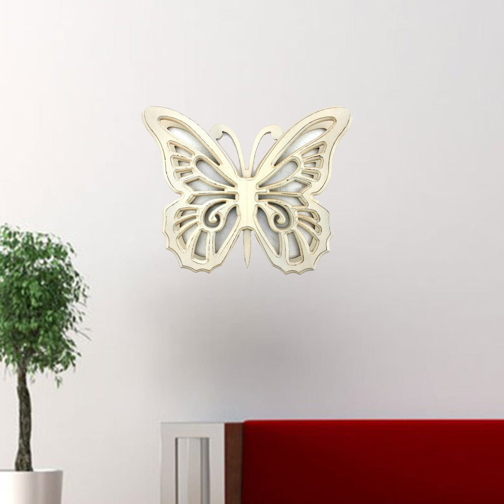 23" X 19" X 4" Light Yellow Rustic Butterfly Wooden Wall Decor - Homeroots - Flyclothing LLC