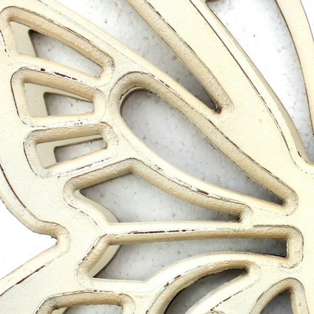 23" X 19" X 4" Light Yellow Rustic Butterfly Wooden Wall Decor - Homeroots - Flyclothing LLC