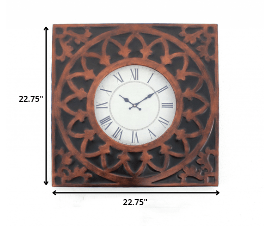 23" Square Bronze Glass Analog Wall Clock - Homeroots - Flyclothing LLC