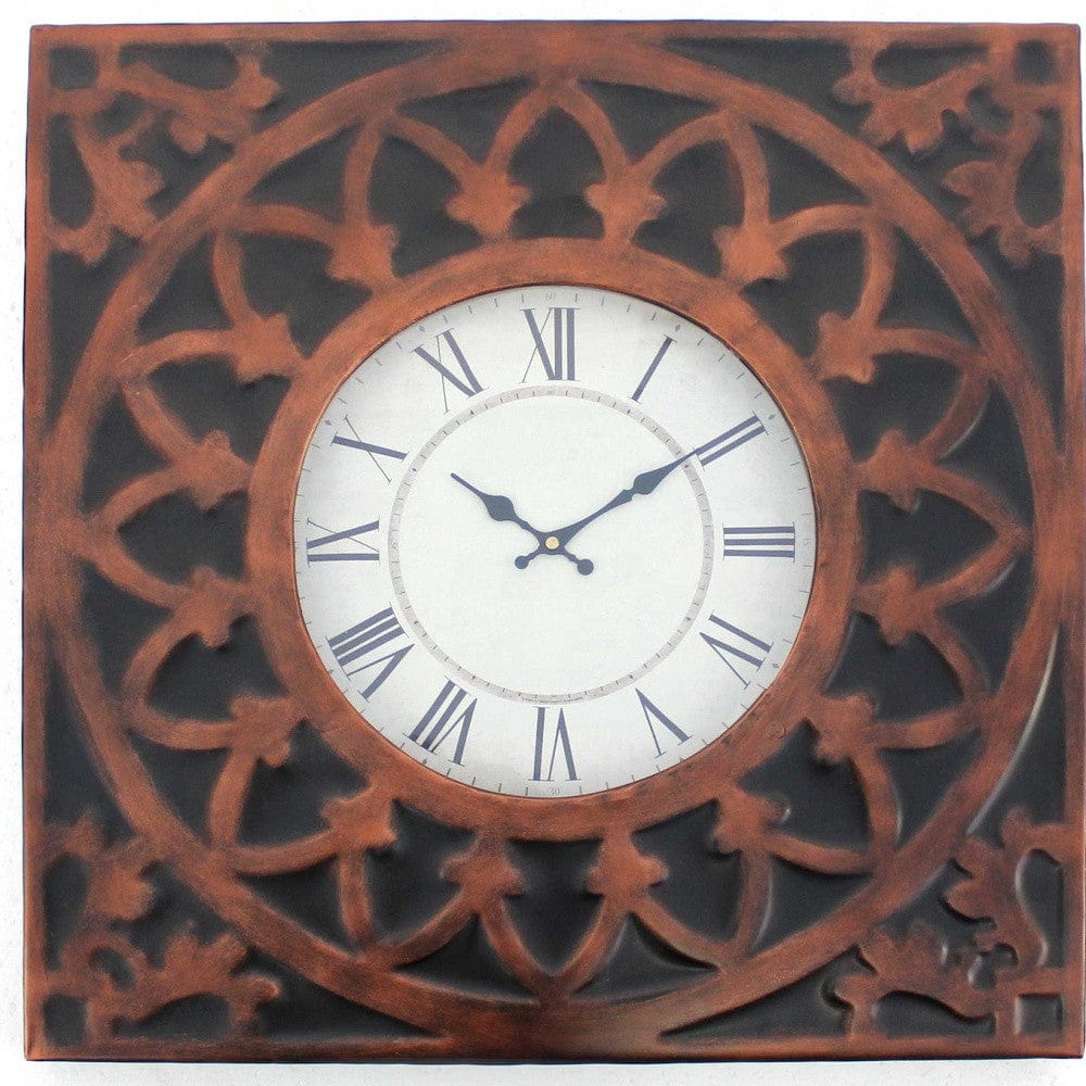23" Square Bronze Glass Analog Wall Clock - Homeroots - Flyclothing LLC